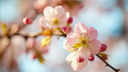 Delicate Apple Blossoms in Springtime - Closeup with Space for Text