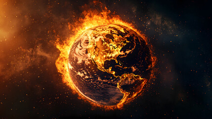 The earth bursts with fire as global warming causes the climate to change