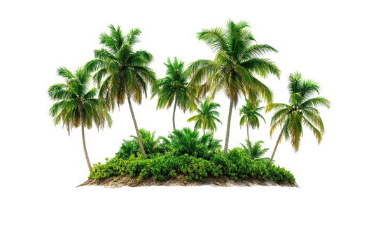 Tropical island with lush palm trees surrounded by clear blue water invites relaxation during summer holiday adventures