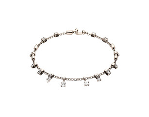 Fototapeta premium Silver bracelet with cube links and dangling diamonds jewelry closeup