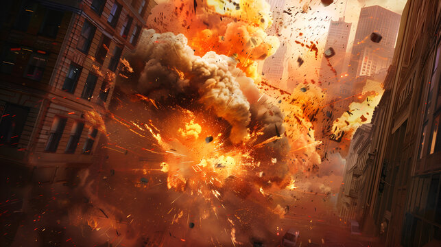 Artwork of a City Hit by Meteorites Chicago disintegrates as a nuclear explosion erupts in the middle of the city Artwork of a nuclear attack, Generative AI
