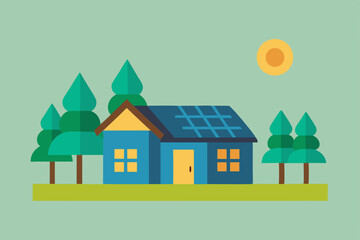 Fototapeta premium Eco-Friendly Home Design Solar Power Integration in Nature