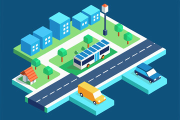 Fototapeta premium Vector isometric modern house illustration set in an urban city plan