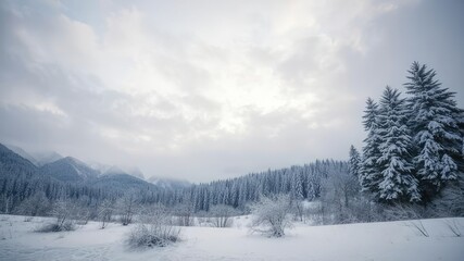 Frozen Winter Wonderland Under Cloudy Skies