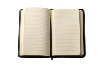 Versatile black lined notebook opened to blank pages, ideal for writing notes, journal entries, sketches, and more, designed for creative expression and organization