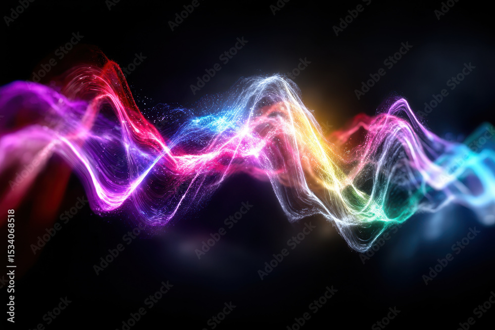 Poster colorful wave patterns create a vibrant visual display in dynamic motion in the dark