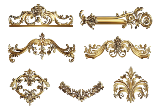 Vintage gold frame element set featuring ornate designs for decorative use in interior design and art projects