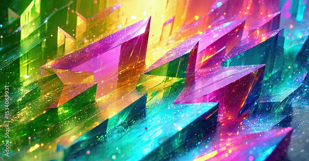 Aufkleber vibrant geometric shapes create futuristic cityscape. bright colors blend, forming dazzling visual e