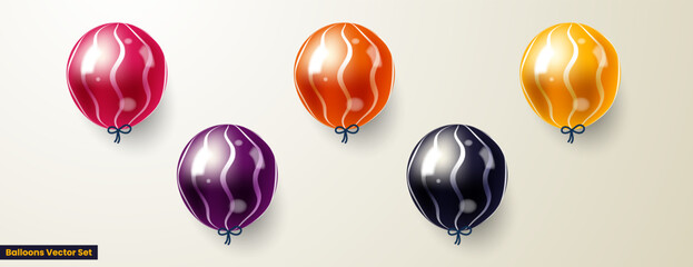 colorful balloons set with wavy lines pattern
