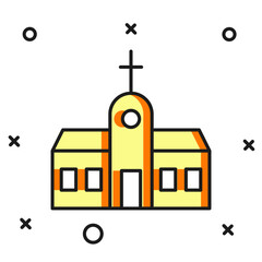 Filled outline Church building icon isolated on white background. Christian Church. Religion of church. Flat filled outline style with shadow. Vector