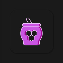 Filled outline Jar of honey and honey dipper stick icon isolated on black background. Food bank. Sweet natural food symbol. Honey ladle. Flat filled outline style with shadow. Vector