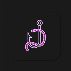 Filled outline Fishing hook and worm icon isolated on black background. Fishing tackle. Flat filled outline style with shadow. Vector