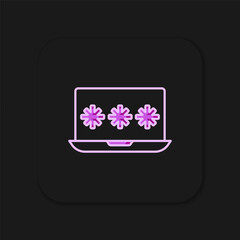 Filled outline Laptop with password notification icon isolated on black background. Security, personal access, user authorization, login form. Flat filled outline style with shadow. Vector