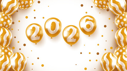 2026 new year's card with golden balloons