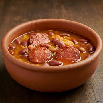 Spanish-style red bean stew with chorizo sausage and smoked paprika - Caparrones