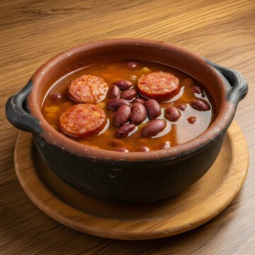 Spanish-style red bean stew with chorizo sausage and smoked paprika - Caparrones