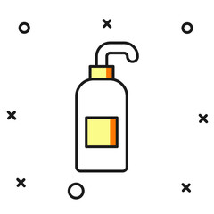 Filled outline Bottle of liquid antibacterial soap with dispenser icon isolated on white background. Antiseptic. Disinfection, hygiene, skin care. Flat filled outline style with shadow. Vector