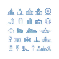 Fototapeta premium Collection of modern city buildings and icons representing architecture and urban environment