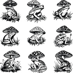 Frog with Mushroom Svg Bundle, Frog Mushroom Svg