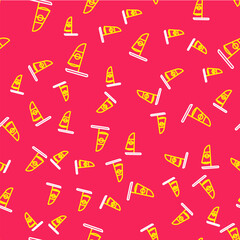 Line Windsurfing icon isolated seamless pattern on red background. Vector