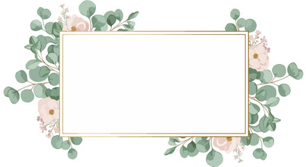 Gold-framed element surrounded by greenery and pink flowers