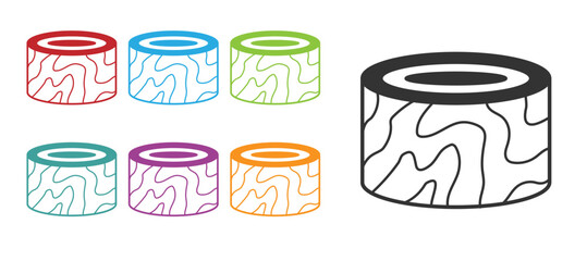 Black Tree stump icon isolated on white background. Set icons colorful. Vector