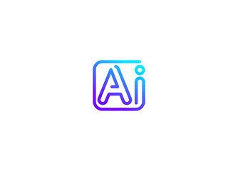 AI logo monogram chatbot icon, smart assistant emblem, line tech symbol. Automation tool for software, translator, digital education, neural system. Vibrant logotype design. Vector illustration