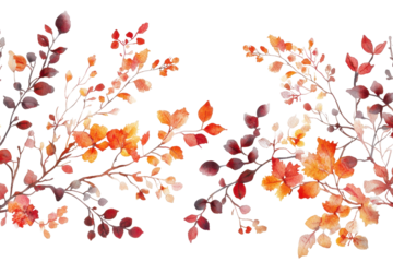 Seamless watercolor border featuring vibrant orange and red leaves inspired by autumn foliage, ideal for seasonal designs and decorative projects