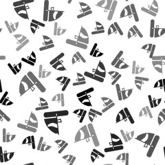 Black Windsurfing icon isolated seamless pattern on white background. Vector