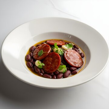 Spanish-style red bean stew with chorizo sausage and smoked paprika - Caparrones