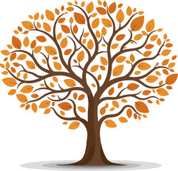 Single tree with autumn foliage on light blue background