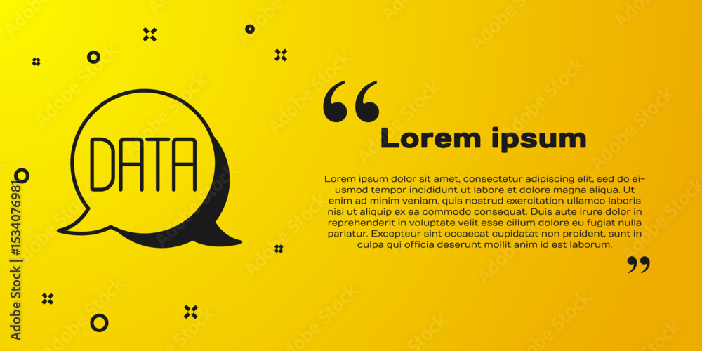 Poster black data analysis icon isolated on yellow background. business data analysis process, statistics. 
