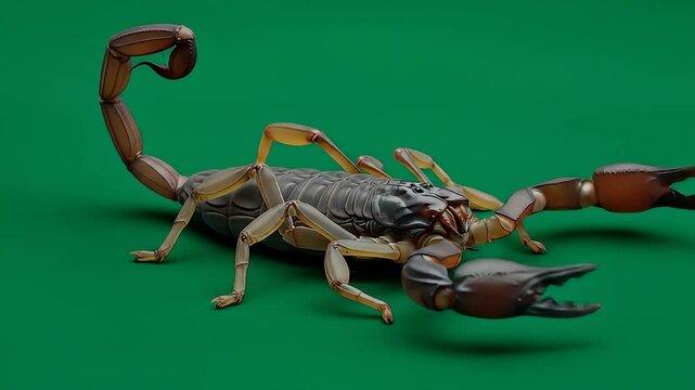 Scorpion green screen video with realistic desert species posing on vibrant chroma key backdrop