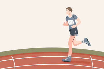 Obraz premium Man running on a track, perfect for sports, fitness, and athletic competition banner or background.