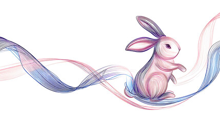 Playful rabbit illustration with flowing lines, set against a soft background, ideal for art projects