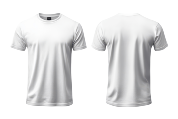 Round neck white blank t shirt template designed for customization, suitable for clothing brands and personal use, ideal for showcasing graphics and designs on front and back panels