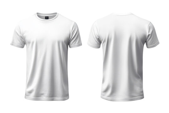Round neck white blank t shirt template designed for customization, suitable for clothing brands and personal use, ideal for showcasing graphics and designs on front and back panels