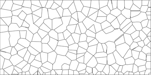Abstract lines in black and white tone of many rectangle shapes. black and white stoke colors stone tile pattern. White color Broken Stained-Glass Background with black lines.