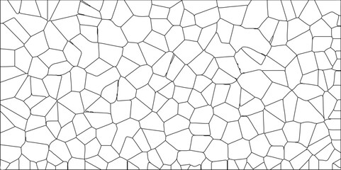 Abstract lines in black and white tone of many rectangle shapes. black and white stoke colors stone tile pattern. White color Broken Stained-Glass Background with black lines.