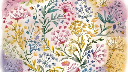 Fototapeta premium Watercolor Floral Arrangement: A delicate symphony of botanicals in full bloom