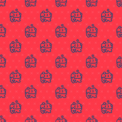 Blue line Bar of soap with foam icon isolated seamless pattern on red background. Soap bar with bubbles. Vector