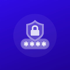 password security icon with shield and lock, transparent design