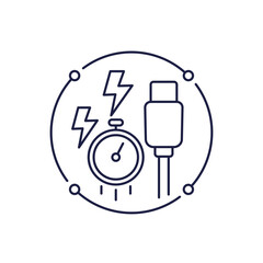 USB Type-C power cable icon for fast charging in line design