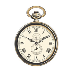 Detailed Golden Pocket Watch with Roman Numerals Isolated on White Background for Vintage Style Timekeeping Illustration