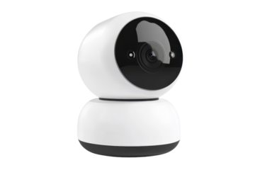 White security camera cutout on a white background showcasing a modern design with a focus on surveillance technology and home security applications
