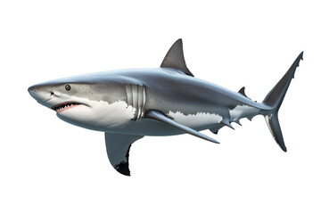 Fototapeta premium Majestic white shark swimming gracefully in ocean water, showcasing powerful physique and sharp teeth while isolated against a transparent background