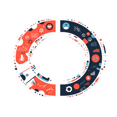 Abstract Circular Infographic with Blue and Red Elements on White Background Data Visualization and Business Analysis Diagram
