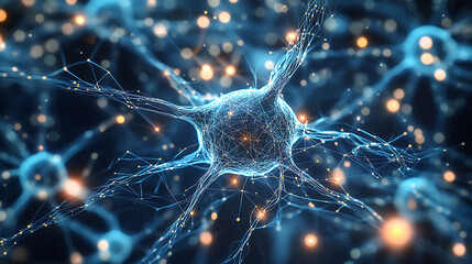 Neuronal Network Visualization: Interconnected Neurons with Glowing Synapses