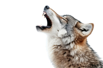 Wolf howling against an isolated white background capturing the essence of wilderness and natural instinct