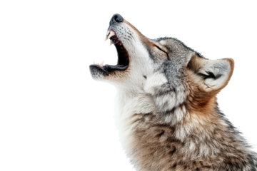 Wolf howling against an isolated white background capturing the essence of wilderness and natural instinct